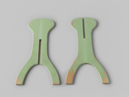 Hat stand, composed of two interlocking light green slats