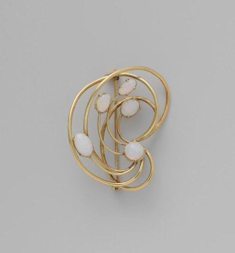 Wire brooch of gold with five opals