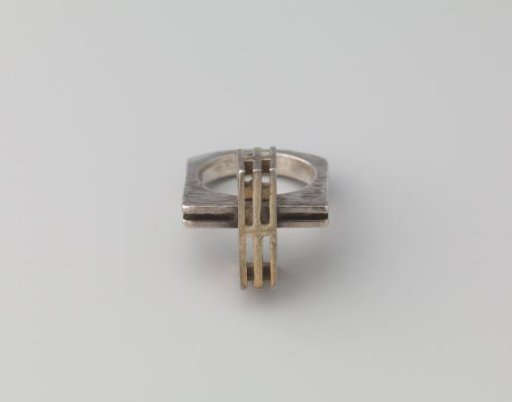 Silver Signet Ring with Rectangular Openwork Gilded Link