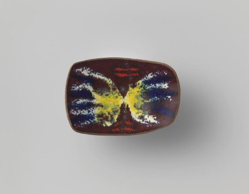 Concave enamel brooch on copper with abstract representation