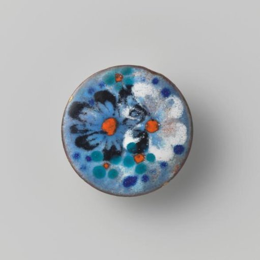 Round enamel brooch on copper with flowers