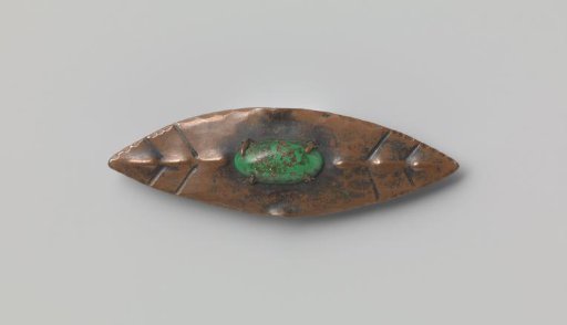 Brooch of Copper with Oval Cabochon Cut Green Paste
