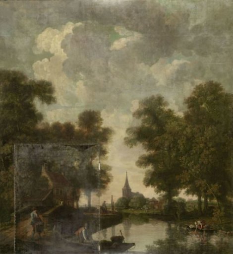 Wall painting with a Dutch landscape with river