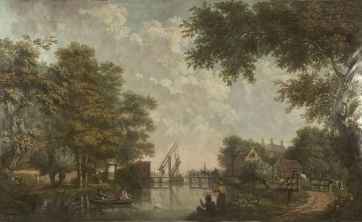 Three wall paintings of a Dutch landscape