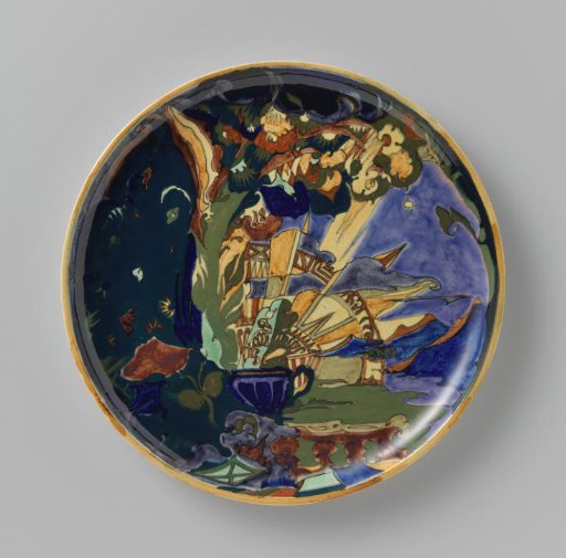Wall plaque with stylized landscape