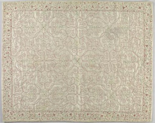 Silk satin quilted, stitched and embroidered cradle or children's bed cover
