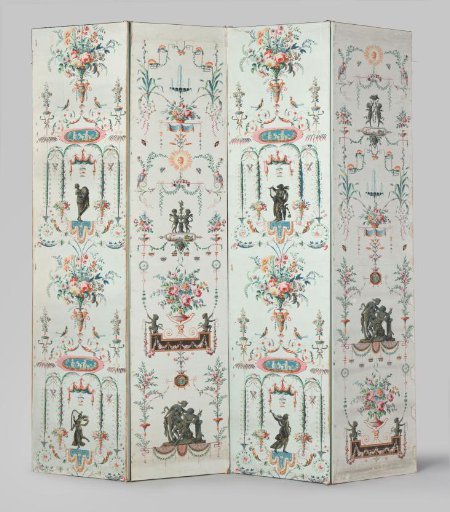 Room Screen Consisting of Four Parts with Wallpaper
