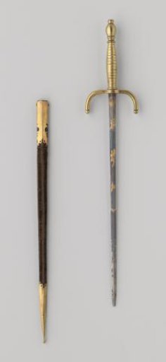 Dagger in a black leather scabbard with a silver-galon tassel