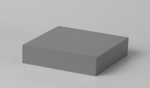 Box for a brooch of steel and perspex