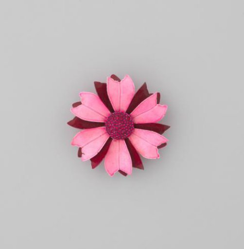 Brooch in the shape of a flower in pink and red enameled metal