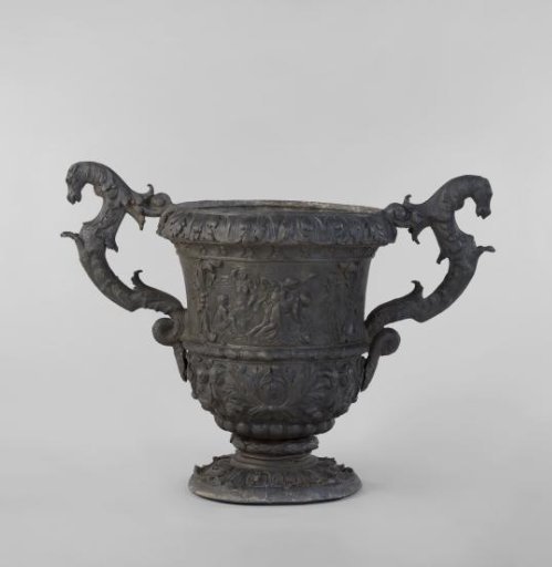 Flower pot with a depiction of Bacchus, Silenus and three bacchantes