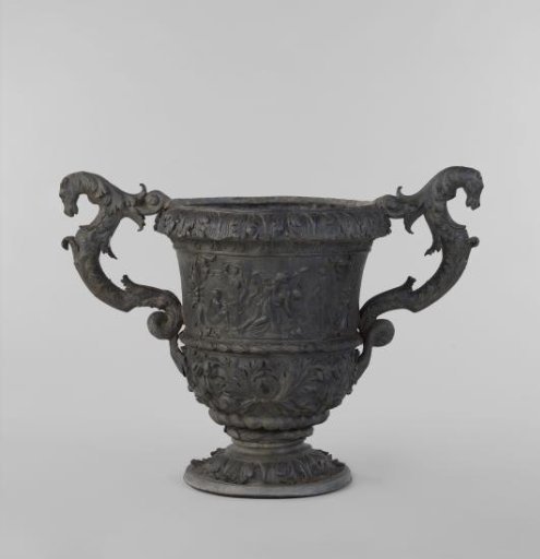 Flower pot with a depiction of Bacchus, Silenus and three bacchantes
