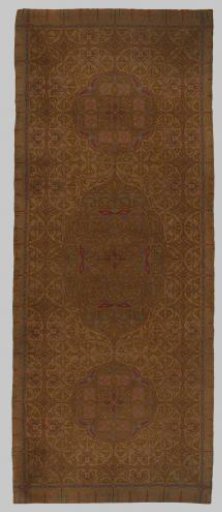 Carpet with medallions containing leaf scrolls and insects, brown on a beige ground