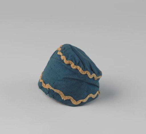 Hat of Black Textile with Olive-Green Ribbons