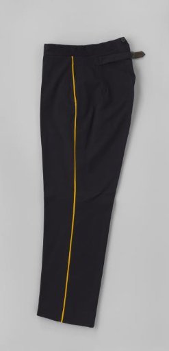 Black trousers with yellow piping