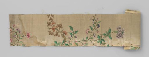 Strip with printed and colored flower contours on silk