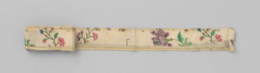 Strip with printed and colored flower contours on silk