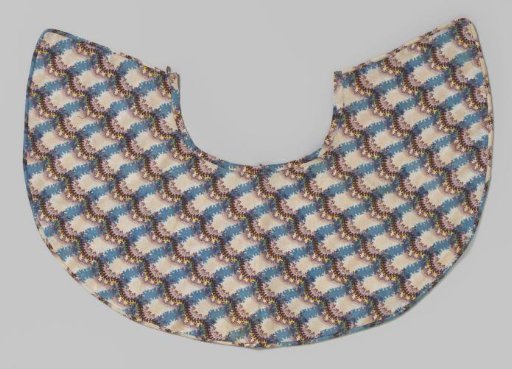 Collar of cotton, printed with a whimsical pattern in blue, beige, yellow, and brown/dark red