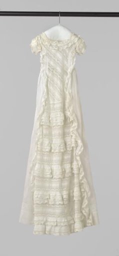 White baptismal gown of linen batiste and machine-made lace strips