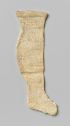 Stocking of white knitted textile, part of a pair