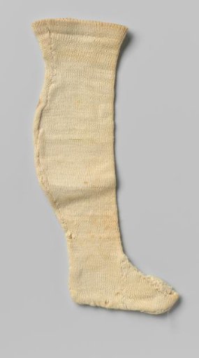 Stocking of white knitted cotton, part of a pair