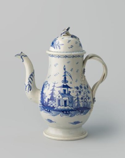 Coffee pot with trees and pagoda