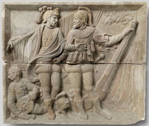 Soldiers at an Encampment, Stone Tablet from the Amsterdam Soldatengasthuis (Soldier’s Hospital)