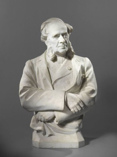 Half-length portrait of David Bles (1821-1899), painter, with a socle of Gris Rouge marble