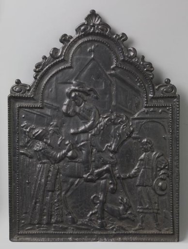 Fireplace plate with a man on horseback