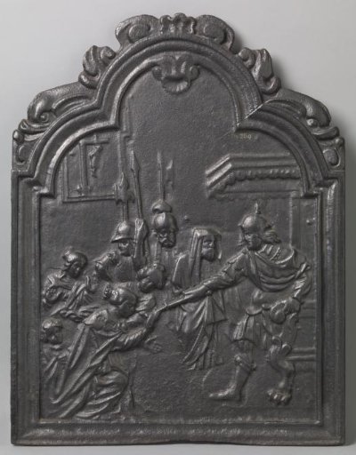 Fireplace plate depicting Esther kneeling before Ahasuerus