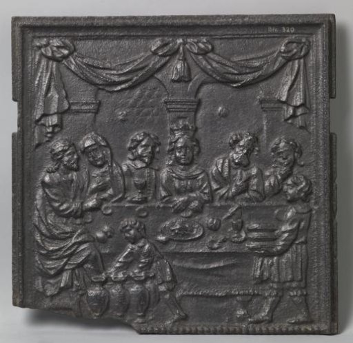 Stove tile depicting the Wedding at Cana