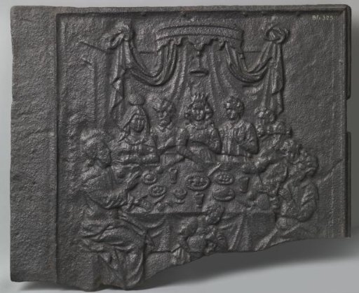 Tile with a depiction of the Wedding at Cana