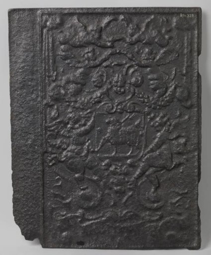 Stove tile with the Lamb of God on a coat of arms