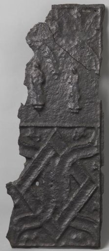 Stove tile with female saints and a geometric pattern