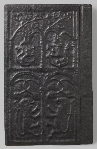 Stove tile with coats of arms and lions