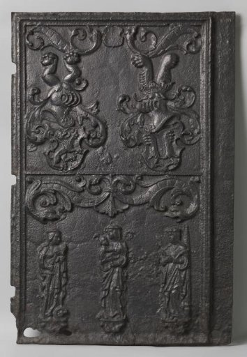 Stove Plate with the Coats of Arms of Joost, Count of Bronckhorst, Lord of Borculo, and Maria, Countess of Hoya