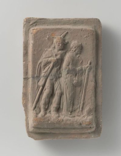 Tile depicting two beggars