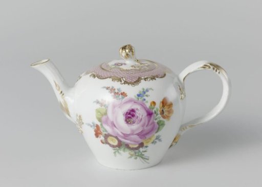 Teapot with lid, multicolored painted with floral bouquets
