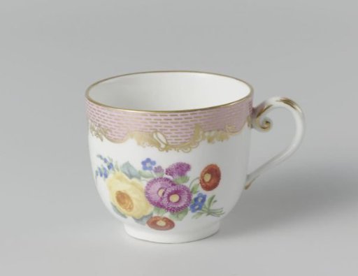 Cup, multicolored painted with floral bouquets