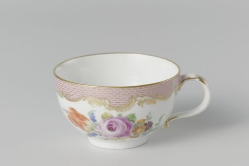 Cup, multicolored painted with floral bouquets.