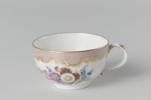 Cup, multicolored painted with floral bouquets.