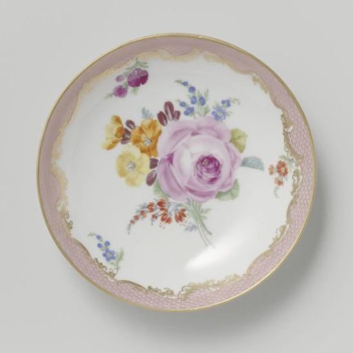 Dish, multicolored painted with floral bouquets.