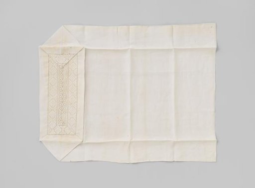 Linen tablecloth decorated with figures in fils-tirés technique