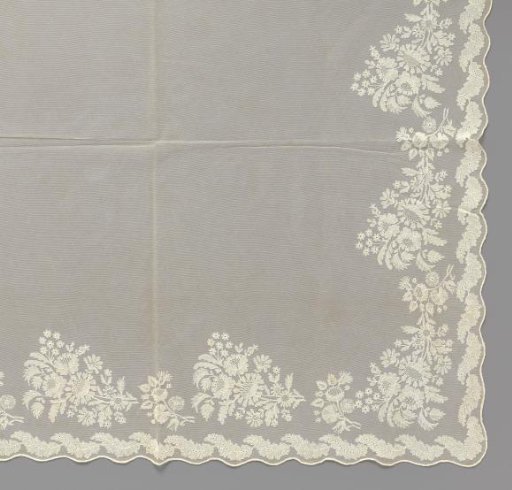 Baptismal Cloth of Machine-Made Lace with Bouquets Along a Border of Feathered S-Shaped Leaves
