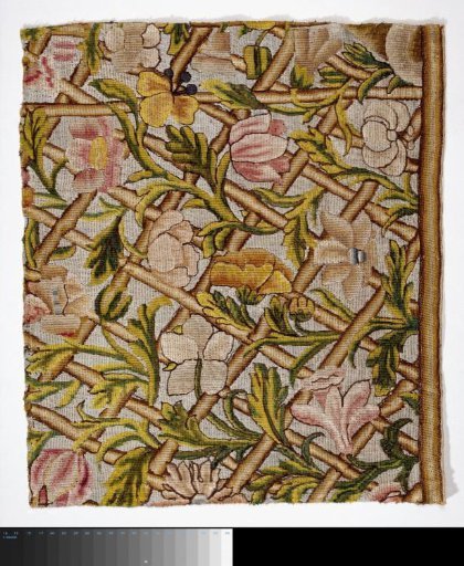 Fragment of embroidery decorated with flowers and branches