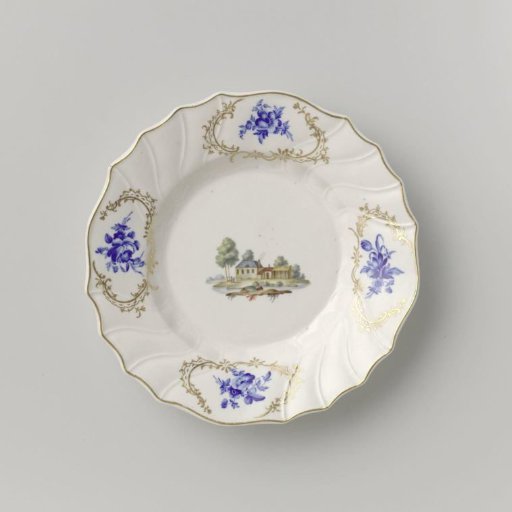 Dish of a butter tub with a cityscape and bouquets