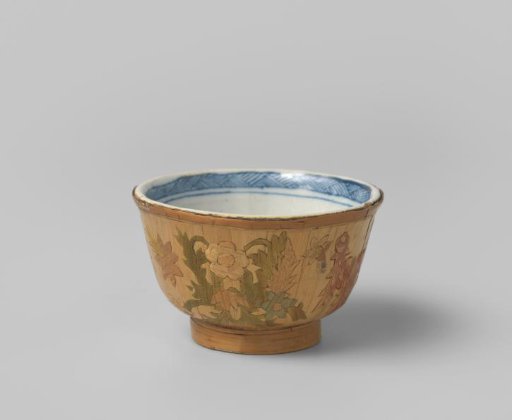 Cup of Faience and Straw with Floral Decoration