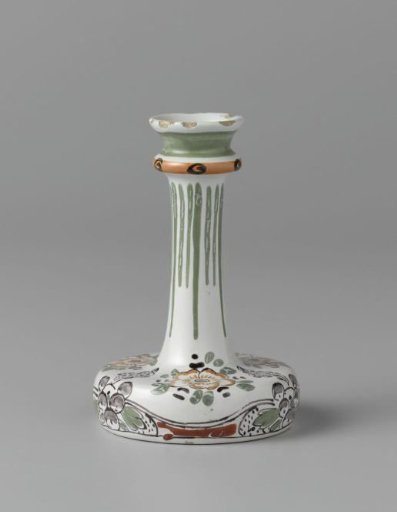 Vase with broadly flattened body, long neck and everted rim with a ring