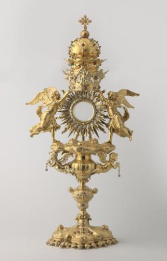 Monstrance of gilded silver with a representation of The Last Supper and the monogram of Christ