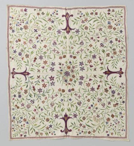 Carpet of Eastern textile with multicoloured embroidery